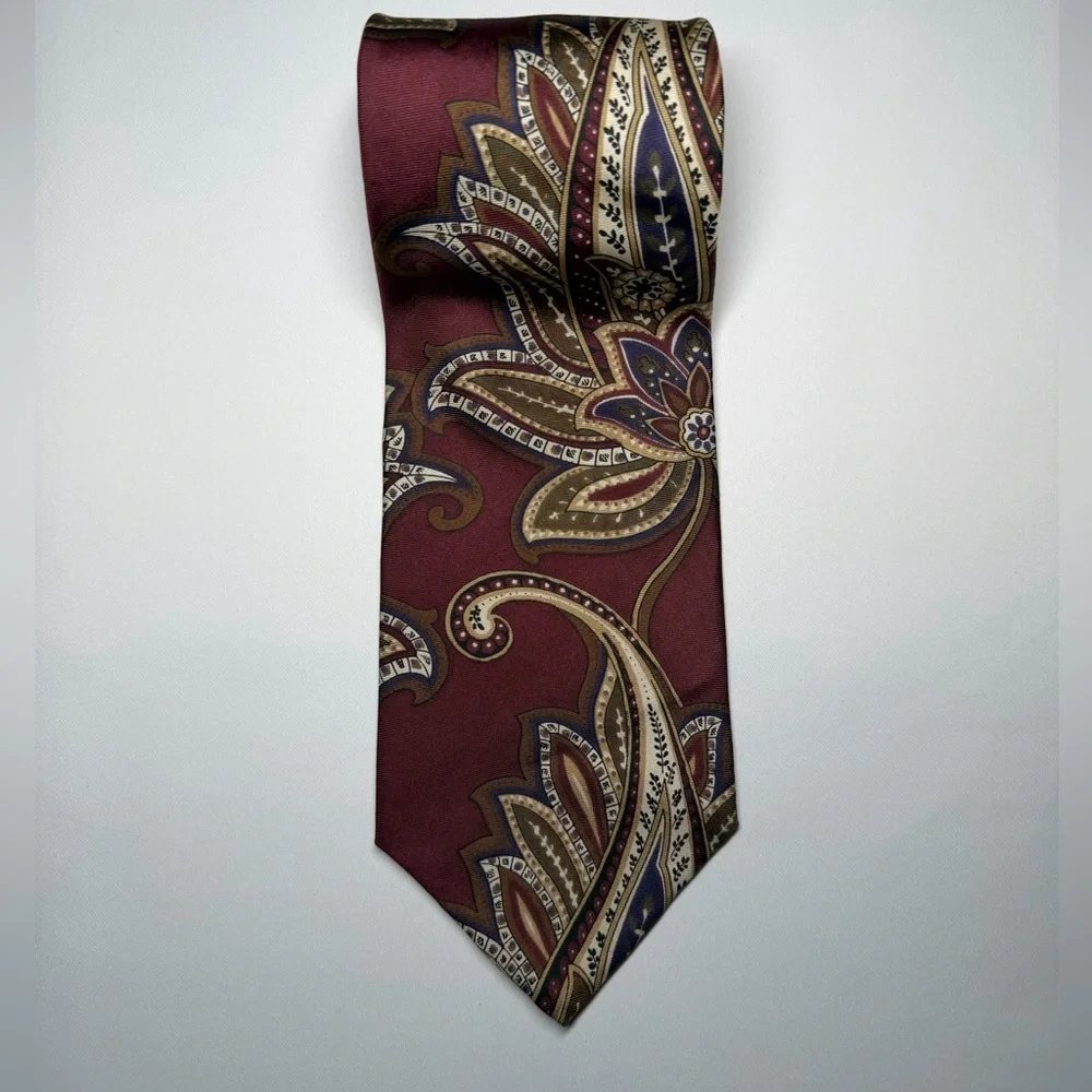 Christian Dior Monsieur Burgundy Maroon‎ Paisley Print All Silk Neck